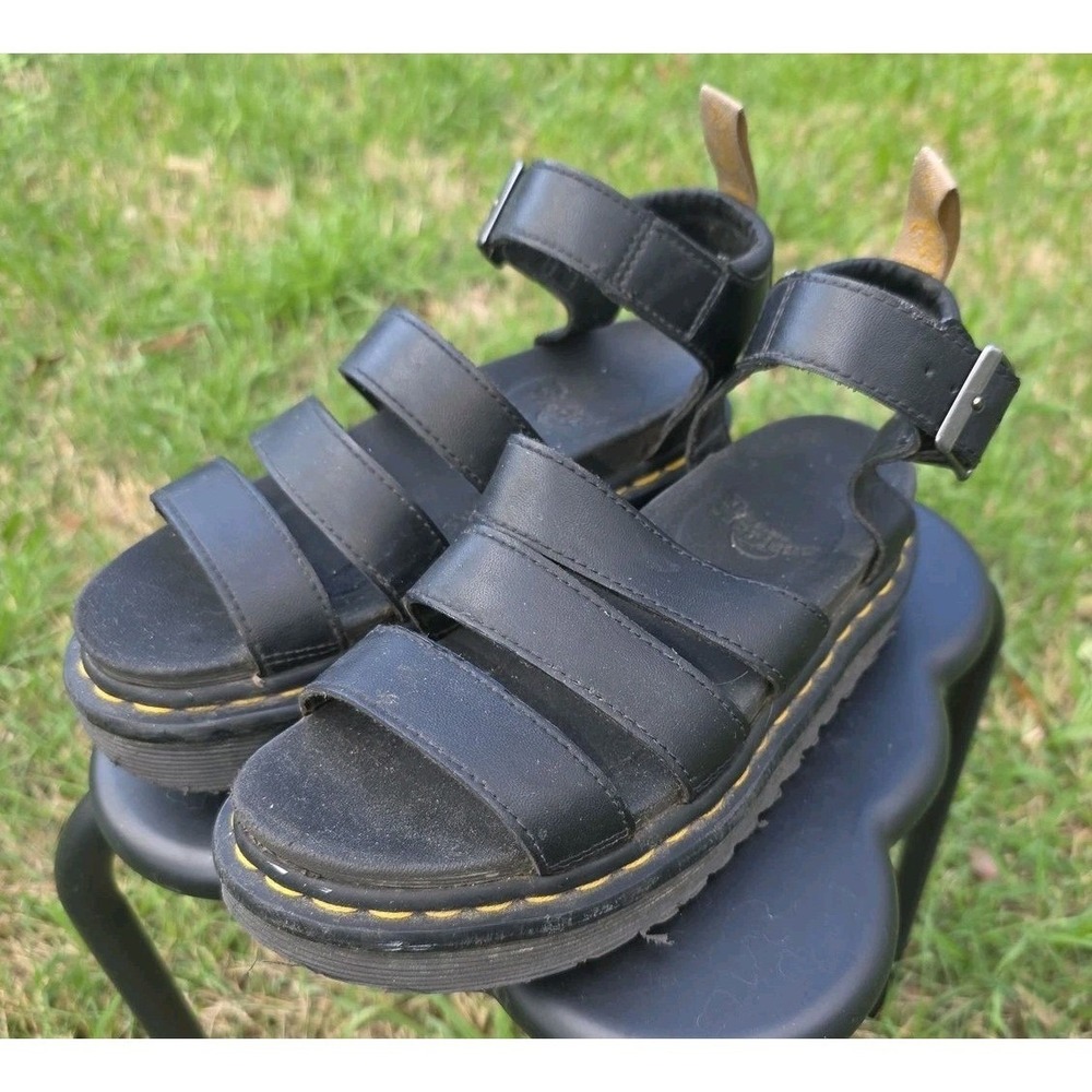 Dr. Martens Blaire Black Leather Platform Gladiator Sandals Strappy Buckle